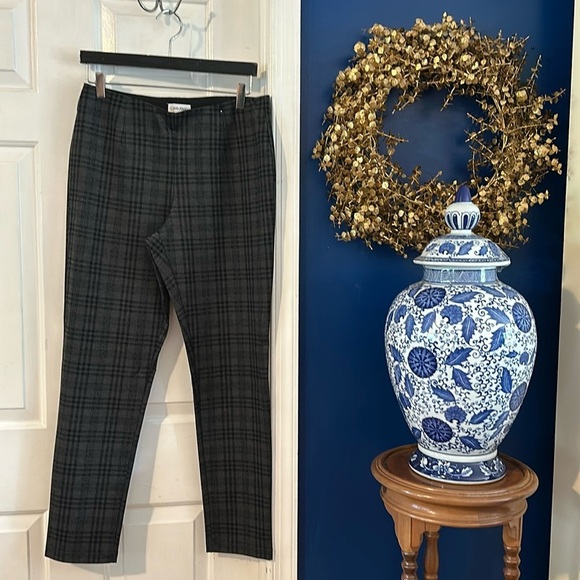 NWOT Calvin Klein Gray Plaid Polyester Blend Pull On Elastic Waist Pants Size 12 - Picture 1 of 8